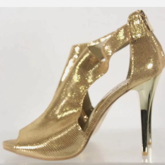 Michael Kors Gold Lame Peep Toe Cut-Awsy - Picture 1 of 6